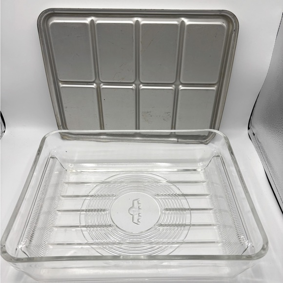 Rare Vintage 1930's Frigidaire glass refrigerator tray/drawer aluminum lid.
